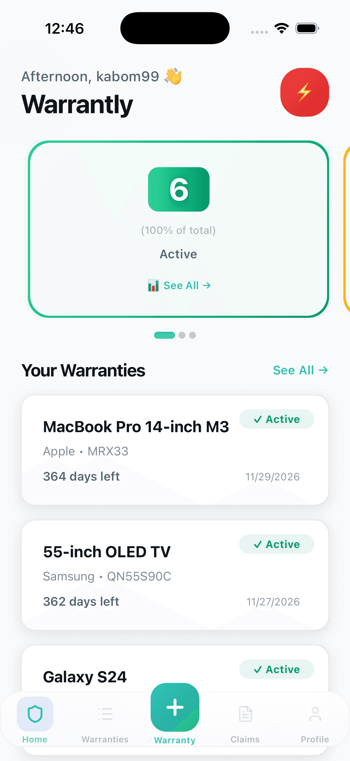Warrantly App Dashboard Screenshot